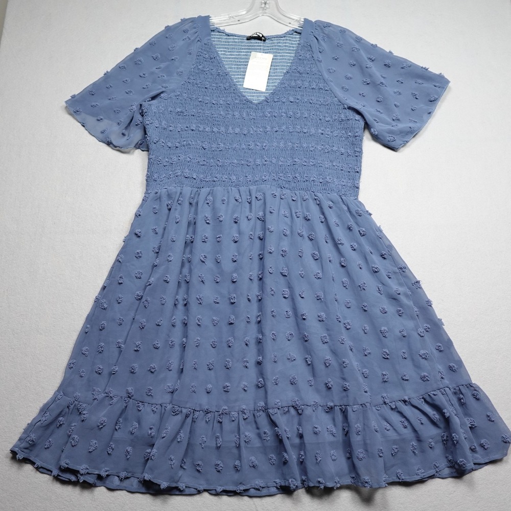 Btfbm Dress Womens 2XL Blue Fit & Flare Midi Polka Dot Chiffon Flutter Sleeve